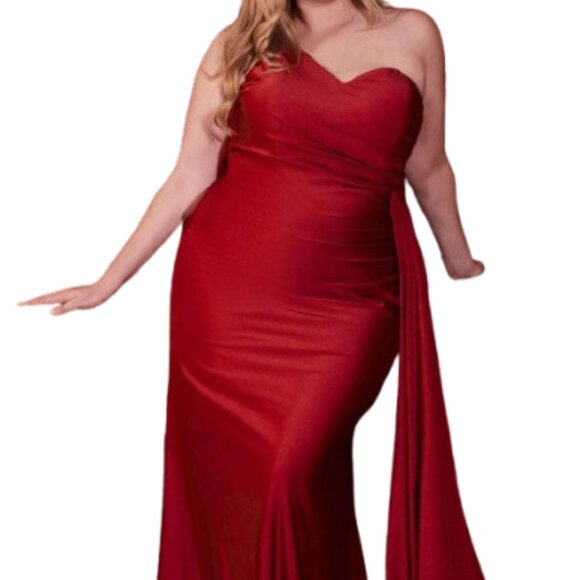 NWT Ladivine PT004C One Shoulder Prom Dress Burgundy Size 24 - Picture 1 of 6